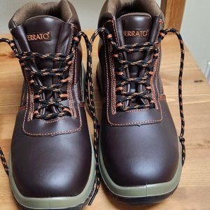 FERRATO Men's Work Boots US size 9 Coffee Brown Steel Toe NEW